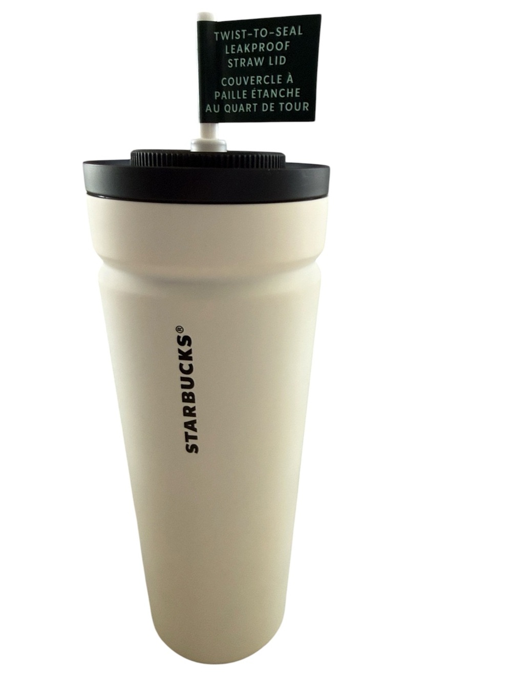 STARBUCKS WHITE SOFT TOUCH SS CUP TWIST & SEAL LEAKPROOF VACUUM SEALED 24 oz NEW